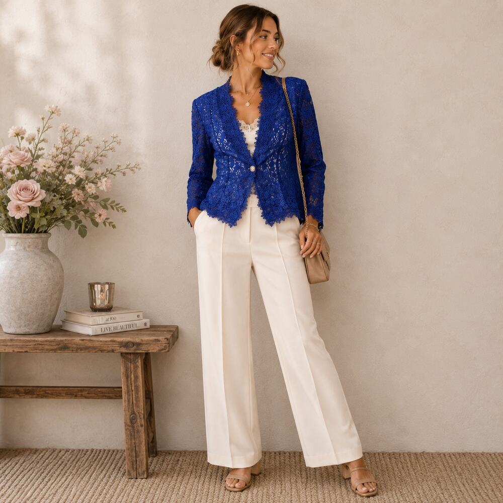 In the Mood Blazer Women's Size 10 Vintage 80's Blue Romantic Coquette Classic